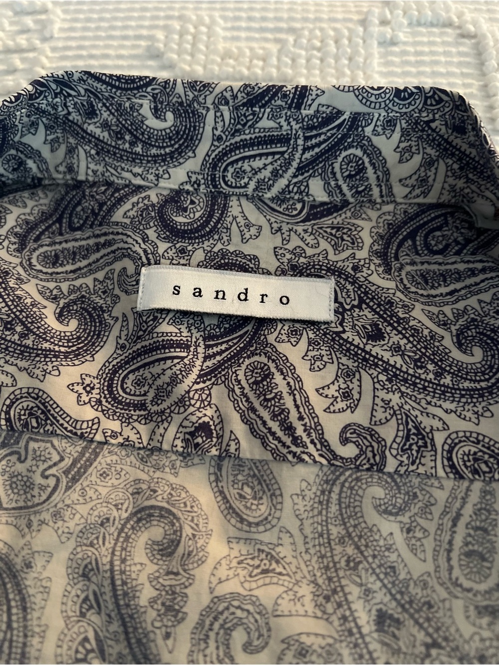 Sandro Paisley Button-Down Shirt in Navy and White